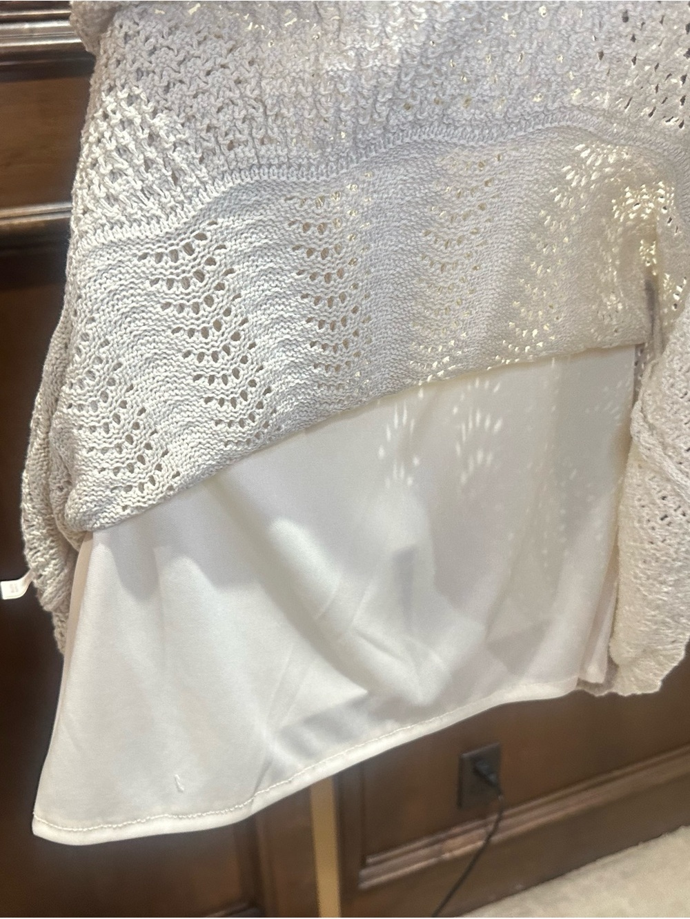 NWT SIZE L Hem & Thread Ivory Knit Midi Skirt with Textured Flounce - Picture 5 of 10